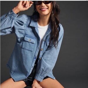 Women's Blue Pilcro Chambray Shacket by Anthropologie